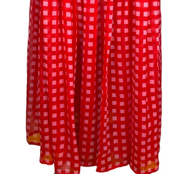 ASOS Women's Red Gingham 3/4‎ Sleeve Crew Neck Back Keyhole Smock Dress Size 6 - Picture 6 of 7